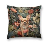 Keebik Chihuahua William Morris Garden Style Throw Pillow Cover Soft Decorative Throw Pillowcases Cushion Case for Home Decor Living Room Bed Couch Car 18x18 Inch