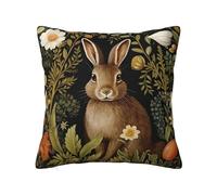 Keebik Vintage Rabbit William Morris Style Throw Pillow Cover Soft Decorative Throw Pillowcases Cushion Case for Home Decor Living Room Bed Couch Car 16x16 Inch