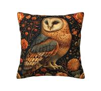 Keebik William Morris Abstract Vintage Floral Velvet Owl Design Throw Pillow Cover Home Decor Art Deco Pillowcase Cushion Cover for Bed Sofa Living Room Square Pillow Case 18x18inch