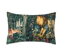 Keebik William Morris Animals Lion and Hares Blue Green Floral Throw Pillow Cover Soft Decorative Throw Pillowcases Cushion Case for Home Decor Living Room Bed Couch Car 12x20 Inch