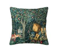 Keebik William Morris Animals Lion and Hares Blue Green Floral Throw Pillow Cover Soft Decorative Throw Pillowcases Cushion Case for Home Decor Living Room Bed Couch Car 18x18 Inch