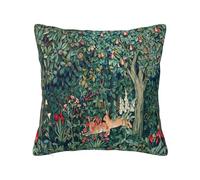 Keebik William Morris Fox Hares Blue Green Floral Fores Throw Pillow Cover Soft Decorative Throw Pillowcases Cushion Case for Home Decor Living Room Bed Couch Car 16x16 Inch