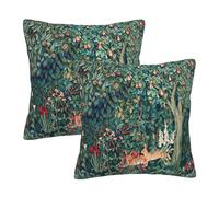 Keebik William Morris Fox Hares Blue Green Floral Fores Throw Pillow Covers Set of 2 Cushion Covers for Couch Home Bed Living Room Decorative Pillow Cases 18x18 Inch