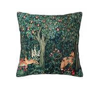 Keebik William Morris Fox Hares Blue Green Floral Forest Throw Pillow Covers Decorative Outdoor Velvet Soft Pillowcases Home Decor Living Room Cushion Case for Bed Couch Car 18x18 Inch