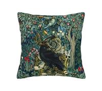 Keebik William Morris Raven Blue Green Floral Forest Throw Pillow Cover Soft Decorative Throw Pillowcases Cushion Case for Home Decor Living Room Bed Couch Car 18x18 Inch