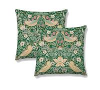 Keebik William Morris Strawberry Thief Green Throw Pillow Covers Set of 2 Cushion Covers for Couch Home Bed Living Room Decorative Pillow Cases 18x18 Inch, Type-3