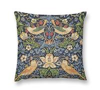 Keebik William Morris Strawberry Thief Throw Pillow Covers Decorative Outdoor Soft Pillowcases Home Decor Living Room Cushion Case for Bed Couch Car 18x18 Inch