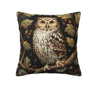 Keebik William Morris Style Vintage Flowers Animal Owl Throw Pillow Cover Soft Decorative Throw Pillowcases Cushion Case for Home Decor Living Room Bed Couch Car 18x18 Inch
