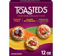 Keebler| Toasteds| Crackers| Toasted Sesame| Harvest Wheat and Buttercrisp| Party Pack| 12 oz