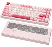 KEEBMONKEY WOBKEY Rainy 75 CNC Aluminum HMX/JWK/Cocoa Switch Triple-Mode Connectivity Mechanical Keyboard with Superior Acoustics, RGB/FR4/Silver SUS304/7000mAh (Pro - Pink)