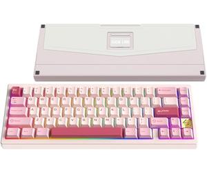 KEEBMONKEY WOBKEY Zen 65 65% Quick Release Wireless Mechanical Keyboard with RGB, CNC Aluminum Case, Hot-Swappable, VIA Support, BT/2.4G/USB-C Gaming Keyboard for Mac/Windows (Lite Pink)