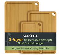 Keechee Wood Cutting Board for Kitchen - Reversible Bamboo Cutting Boards Gift Set of 3 with Juice Groove, Wooden Chopping Board for Meat, Fruit, Vegetables & Cheese (Pre Oiled, Natural)
