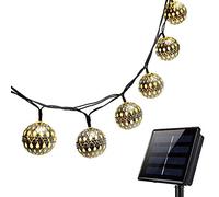 KEEDA 10 LED Moroccan Lamp Lanterns Solar Powered String Light, Iron Metal Globe Garden Fairy Lights, Outdoor Christmas Wedding Party Patio Decorations(Balls)