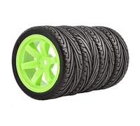 KEEDA 4PCS 1:10 RC Tires and Plastic Wheels Rims for 1/10 Traxxas HSP HPI Tamiya RC On Road Touring Racing Drift Car (Green)