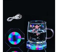 KEEDA LED Drinks Coaster, Rechargeable Light Up Acrylic Coaster for Bar Cocktail Beer Beverage, Bottle Cup Luminous Mat for Party, Wedding, Bar Club (Octagonal 2 Pack)