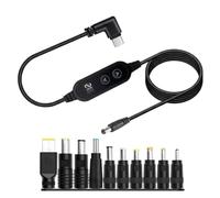 Keedin USB C to DC Power Cable 60W PD Fast Charging, Adjustable 5V/9V/12V/15V/20V Output, 90 Degree Angled Type-C Connector, Universal DC Adapter Cable with Multiple Tips for Router, Monitor, Camera