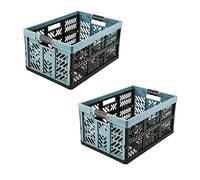keeeper 2x sturdy professional folding boxes with soft-touch handles, 45 L, Ben, Nordic Blue (Blue)
