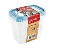 keeeper 3-Piece Freezer Storage Box Set With Erasable Write-On Lid, 3 x 1 Litre, 15.5 x 10.5 x 11.5 cm, Mia Magic Ice, Nordic Blue