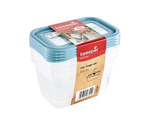 keeeper 4-Piece Freezer Storage Box Set With Erasable Write-On Lid, 4 x 750 ml, 15.5 x 10.5 x 8.5 cm, Mia Magic Ice, Nordic Blue