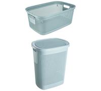 Keeeper Air-Permeable Laundry Basket 30 Litre with Side Handles & Laundry Hamper Hinged Lid - Nordic Blue Keeeper Blue