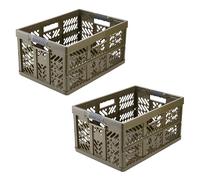 keeeper ben 2 x Sturdy Professional Folding Box with Soft-Touch Handles, 45 L, Up to 50 kg Load Capacity, Robust and Lightweight, 54 x 37 x 28 cm, Olive Green (Olive)