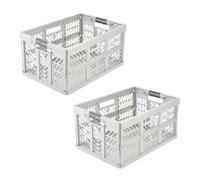 keeeper ben 2 x Sturdy Professional Folding Box with Soft-Touch Handles, 45 L, Up to 50 kg Load Capacity, Robust and Lightweight, 54 x 37 x 28 cm, Silver (Light Silver)