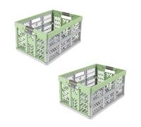keeeper ben 2 x Sturdy Professional Folding Boxes with Soft-Touch Handles, 45 L, Eco Grass Green
