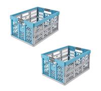 keeeper ben 2 x Sturdy Professional Folding Boxes with Soft-Touch Handles, 45 L, Eco Sky Blue