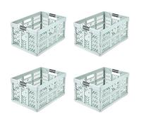keeeper ben 4 x Sturdy Professional Folding Boxes with Soft-Touch Handles, 45 L, Up to 50 kg Load Capacity, Robust and Lightweight, 54 x 37 x 28 cm, Green (Soft Green)