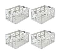 keeeper ben 4 x Sturdy Professional Folding Boxes with Soft-Touch Handles, 45 L, Up to 50 kg Load Capacity, Robust and Lightweight, 54 x 37 x 28 cm, Silver (Light Silver)