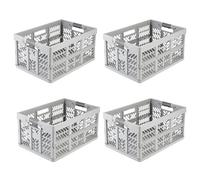 keeeper ben 4 x Sturdy Professional Folding Boxes with Soft-Touch Handles, 45 L, Up to 50 kg Load Capacity, Robust and Lightweight, 54 x 37 x 28 cm, Grey (Nordic Grey)