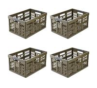 keeeper ben 4 x Sturdy Professional Folding Boxes with Soft-Touch Handles, 45 L, Up to 50 kg Load Capacity, Robust and Lightweight, 54 x 37 x 28 cm, Olive Green (Olive)