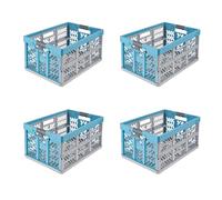 keeeper ben 4x Sturdy Professional Folding Boxes with Soft-Touch Handles, 45 L, Eco Sky Blue