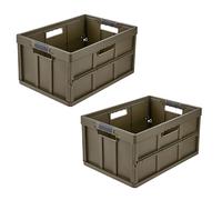 keeeper benno 2 x Sturdy Professional Folding Boxes with Soft-Touch Handles, 45 L, Up to 50 kg Load Capacity, Suitable for Shopping Trolley, 54 x 37 x 27.5 cm, Olive Green (Olive)