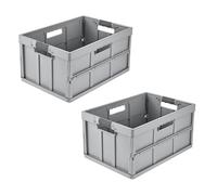 keeeper benno 2 x Sturdy Professional Folding Boxes with Soft-Touch Handles, 45 L, Up to 50 kg Load Capacity, Suitable for Shopping Trolley, 54 x 37 x 27.5 cm, Grey (Nordic Grey)
