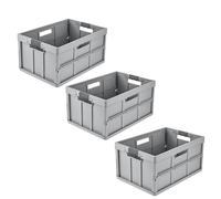 keeeper benno 3 x Sturdy Professional Folding Boxes with Soft-Touch Handles, 45 L, Up to 50 kg Load Capacity, Suitable for Shopping Trolley, 54 x 37 x 27.5 cm, Grey (Nordic Grey)