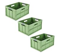 keeeper benno 3 x Sturdy Professional Folding Boxes with Soft-Touch Handles, 45 L, Up to 50 kg Load Capacity, Suitable for Shopping Trolley, 54 x 37 x 27.5 cm, Green (Eco Grass Green)