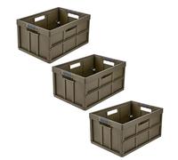 keeeper benno 3 x Sturdy Professional Folding Boxes with Soft-Touch Handles, 45 L, Up to 50 kg Load Capacity, Suitable for Shopping Trolley, 54 x 37 x 27.5 cm, Olive Green (Olive)