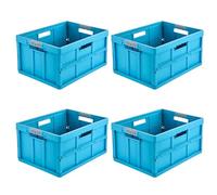 keeeper benno 4 x Sturdy Professional Folding Boxes with Soft-Touch Handles, 45 L, Up to 50 kg Load Capacity, Suitable for Shopping Trolley, 54 x 37 x 27.5 cm, Blue (Eco Sky Blue)