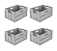 keeeper benno 4 x Sturdy Professional Folding Boxes with Soft-Touch Handles, 45 L, Up to 50 kg Load Capacity, Suitable for Shopping Trolley, 54 x 37 x 27.5 cm, Grey (Nordic Grey)