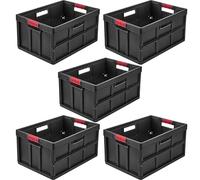 keeeper benno 5 x Sturdy Professional Folding Boxes with Soft-Touch Handles, 45 L, Up to 50 kg Load Capacity, Suitable for Shopping Trolley, 54 x 37 x 27.5 cm, Graphite Grey (Graphite)