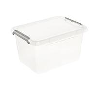 keeeper Clip Storage Box Lara, 2 L, 19,5 x 15 x 11, Modular Stackable, Clip Lid Closure, Transparent