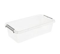 keeeper Clip Storage Box Lara, 5.75 Litre, 39 x 20 x 11 cm, Modular Stackable, Clip Lid Closure, Transparent