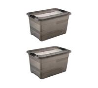 keeeper Cornelia 2 x Storage Box with Lid and Sliding Closure, 59.5 x 39.5 x 34 cm, 52 L, Crystal Grey