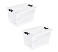 keeeper Cornelia 2 x Storage Box with Lid and Sliding Closure, 59.5 x 39.5 x 34 cm, 52 L, Transparent