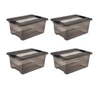 keeeper Cornelia 4 x Storage Boxes with Lid and Sliding Closure, 39.5 x 29.5 x 17.5 cm, 12 L, Crystal Grey