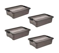 keeeper Cornelia 4 x Storage Boxes with Lid and Sliding Closure, 59.5 x 39.5 x 17 cm, 28 L, Crystal Grey