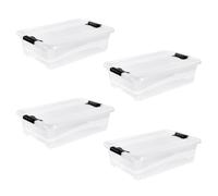 keeeper Cornelia 4 x Storage Boxes with Lid and Sliding Closure, 59.5 x 39.5 x 17 cm, 28 L, Transparent