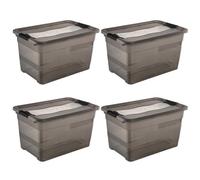 keeeper Cornelia 4 x Storage Boxes with Lid and Sliding Closure, 59.5 x 39.5 x 34 cm, 52 L, Crystal Grey