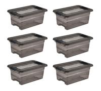 keeeper Cornelia 6 x Storage Boxes with Lid and Sliding Closure, 29.5 x 19.5 x 12.5 cm, 4 L, Crystal Grey